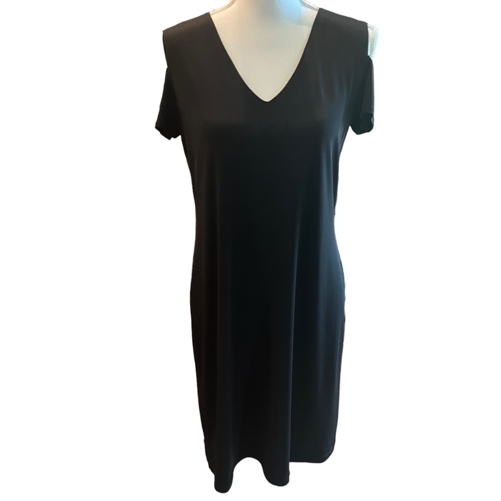 Clara Sun Woo Black Cold‎ Shoulder Dress V Neck Size Small